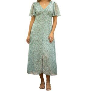 Anthropologie By The River Blue Floral Puffed. Sleeve Cottegecore Dress Small